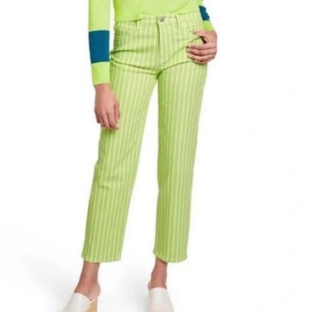 Victor Glemaud Collab Target Straight Leg White Pinstripe Neon Lime Green Jeans